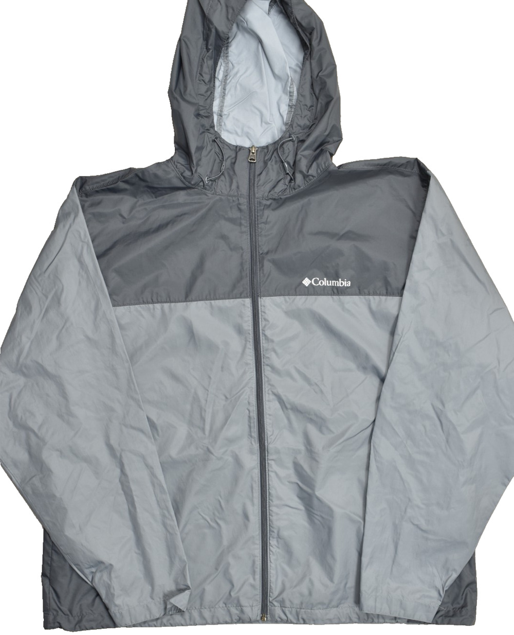 Columbia Men XXL Gray Two-Tone Hooded Windbreaker Rain Jacket Full Zip Mesh Line